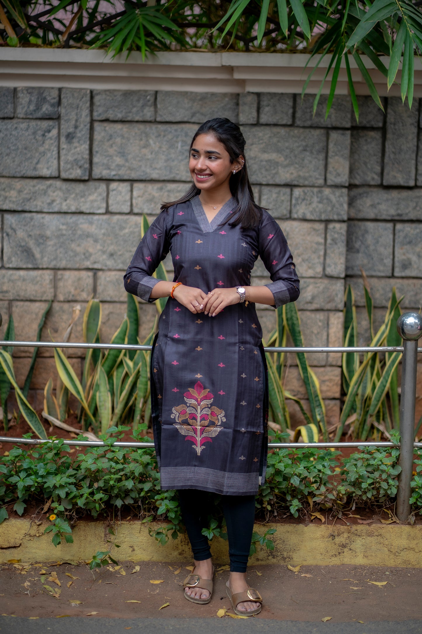 AA189 Black Chanderi Silk Kurti
