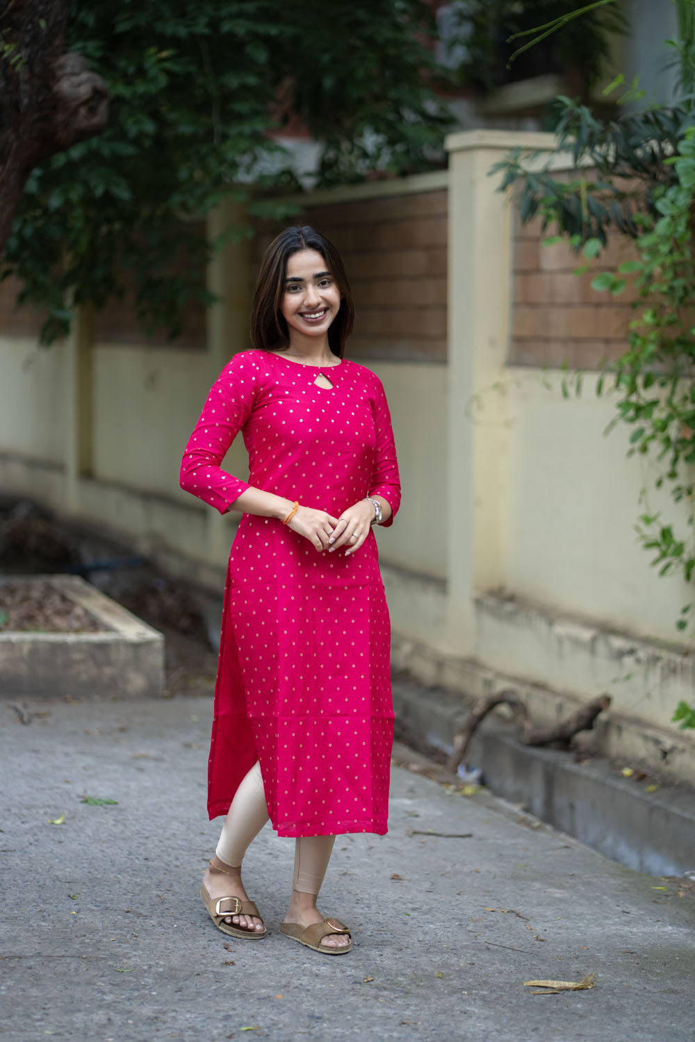 AA253 Rani Pink Banarasi Silk Kurti