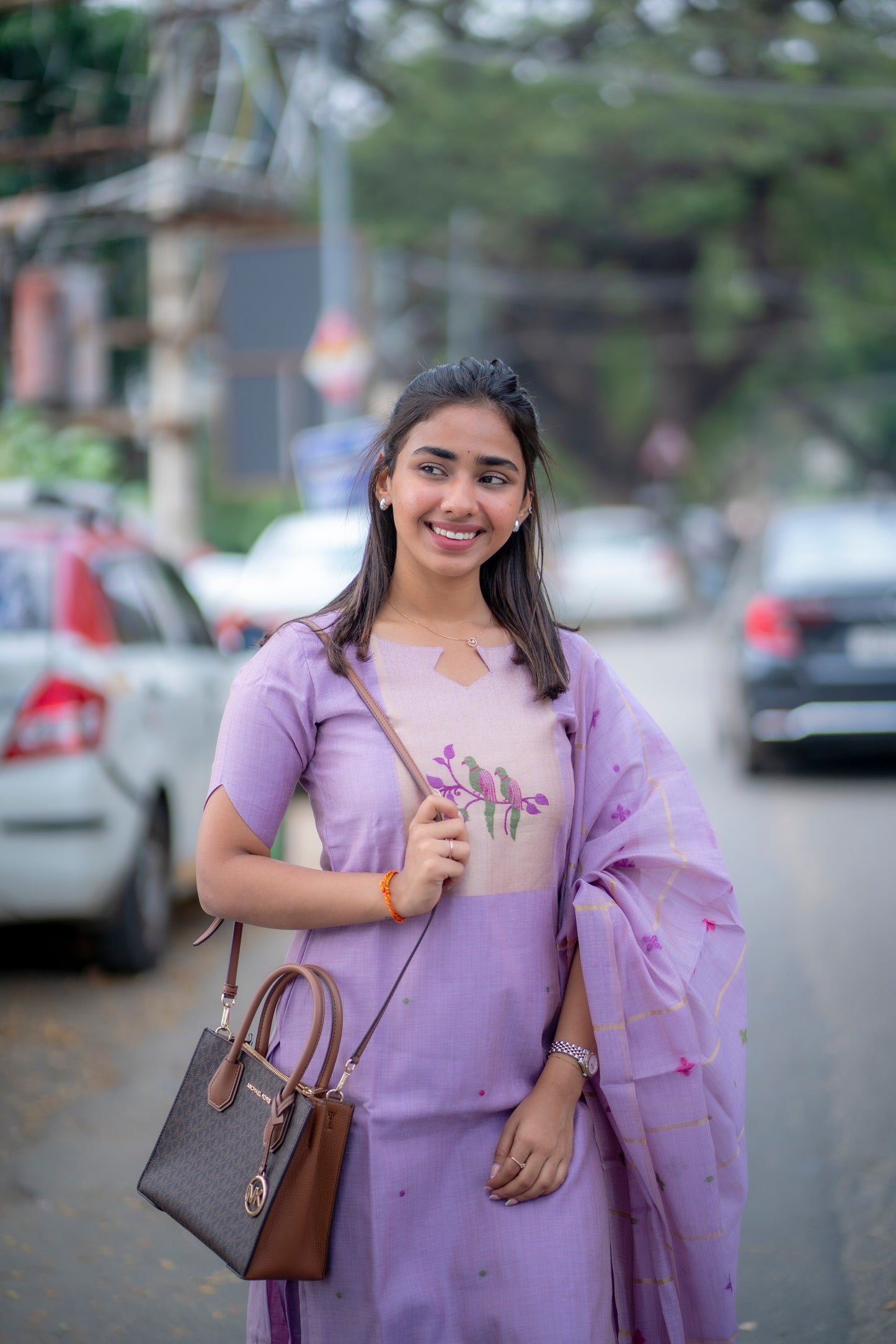 AA185 Lavender Linen Jamdhani 3 pc Set