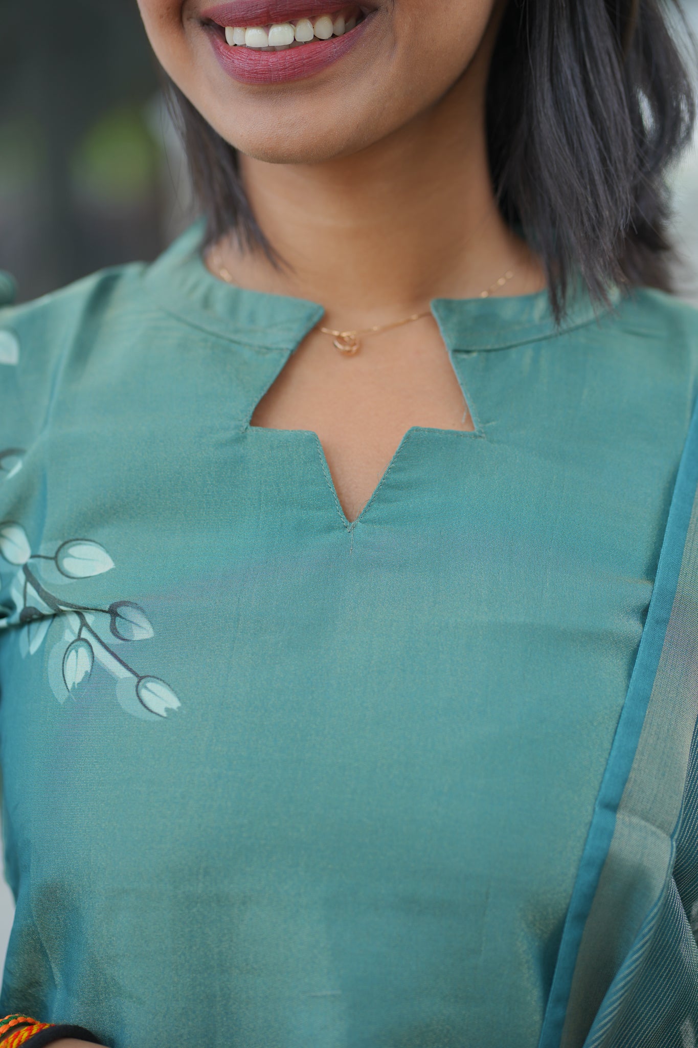 AA122 Teal Blue Shimmer Silk Kurti With Dupatta