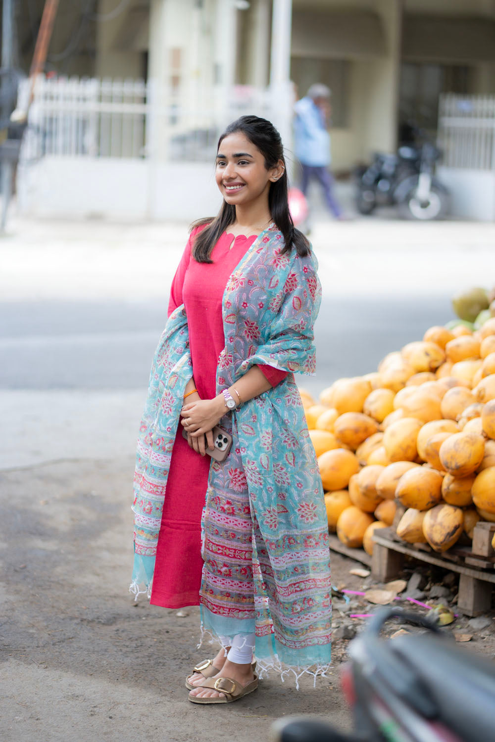 AA224 Red Cotton Top with Kota Dupatta