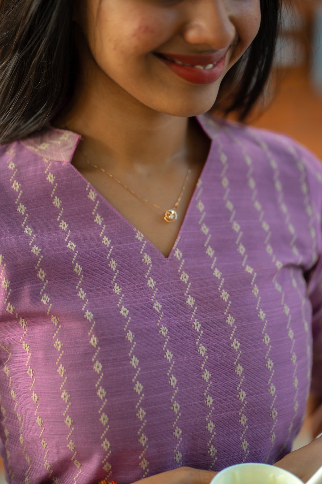 AA131 Lavender Raw Silk Kurti with Blush pink Pant (Co-Ord Set)