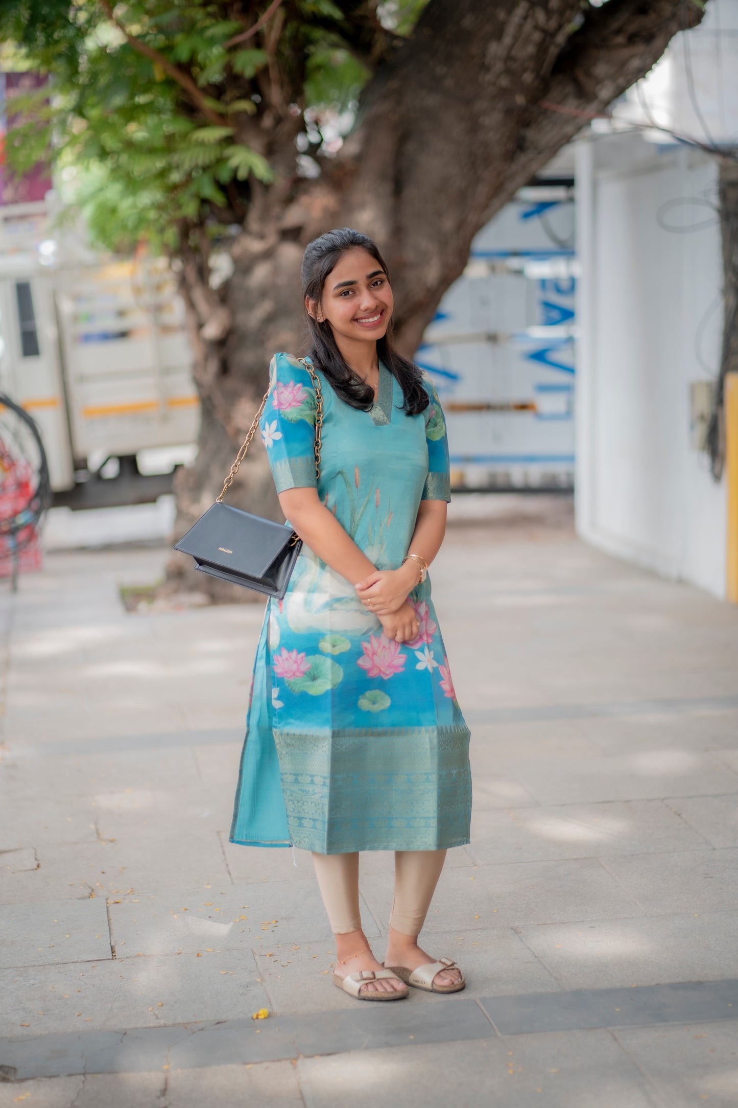 AA082 Blue Swan Tissue Silk Kurti