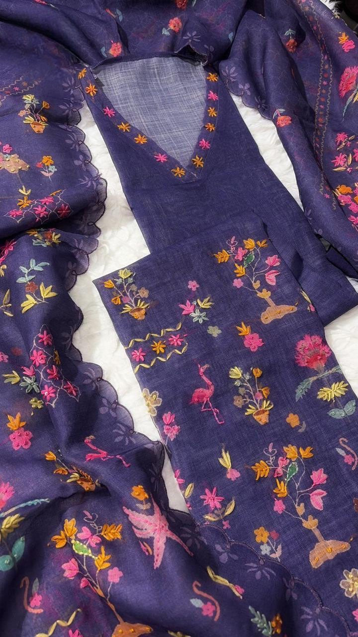 Violet Linen Silk Salwar Material
