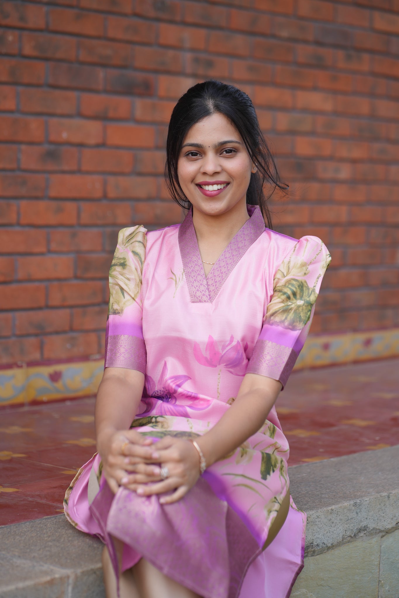 AA161 Lavender Floral Tissue Silk Kurti