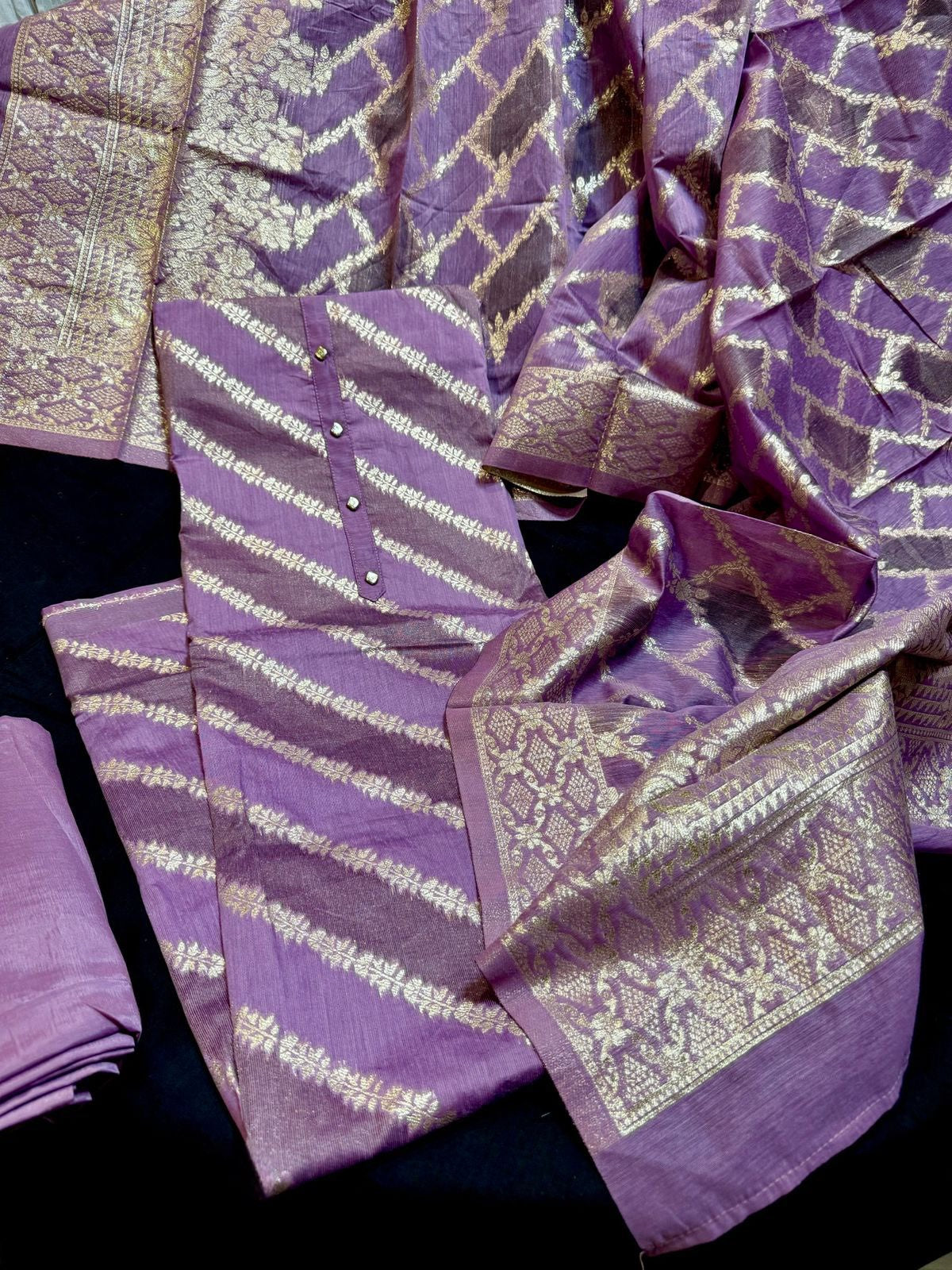 Raw Silk with Weaving Top & Dupatta,Silk Bottom(3 Pc Set)