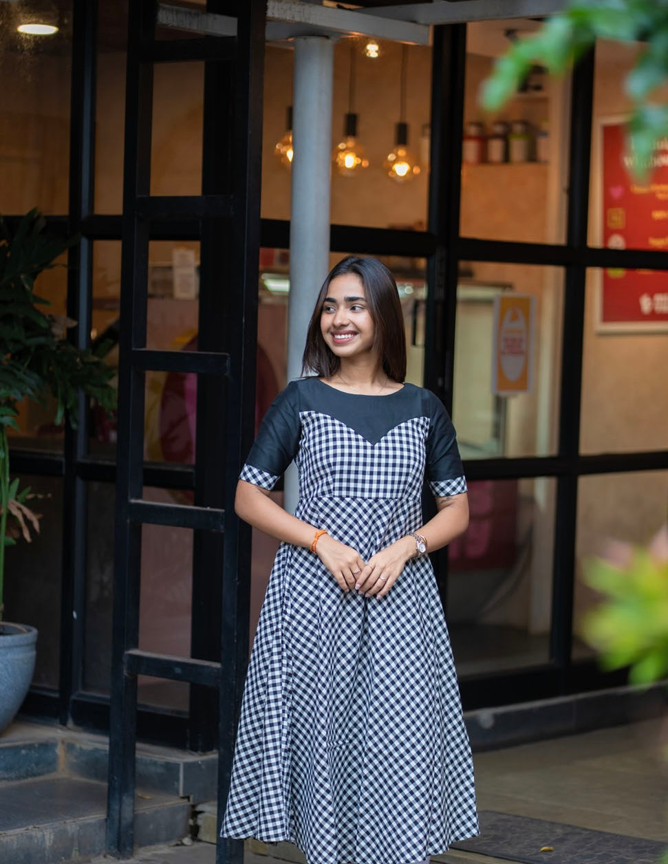 AA259 Black & White Checks Cotton Maxi