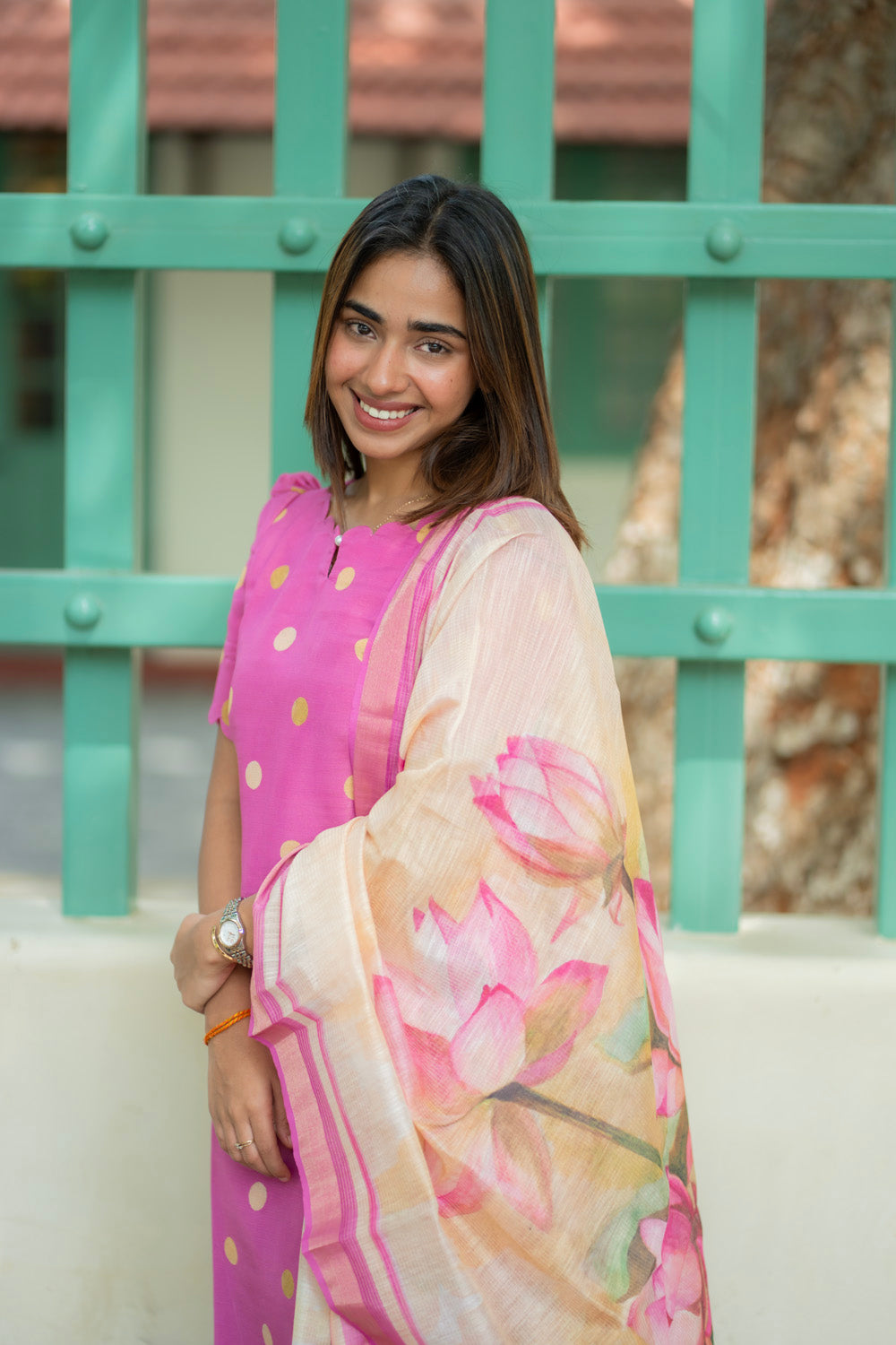 AA280 Lotus Pink Silk Kurti with Dupatta