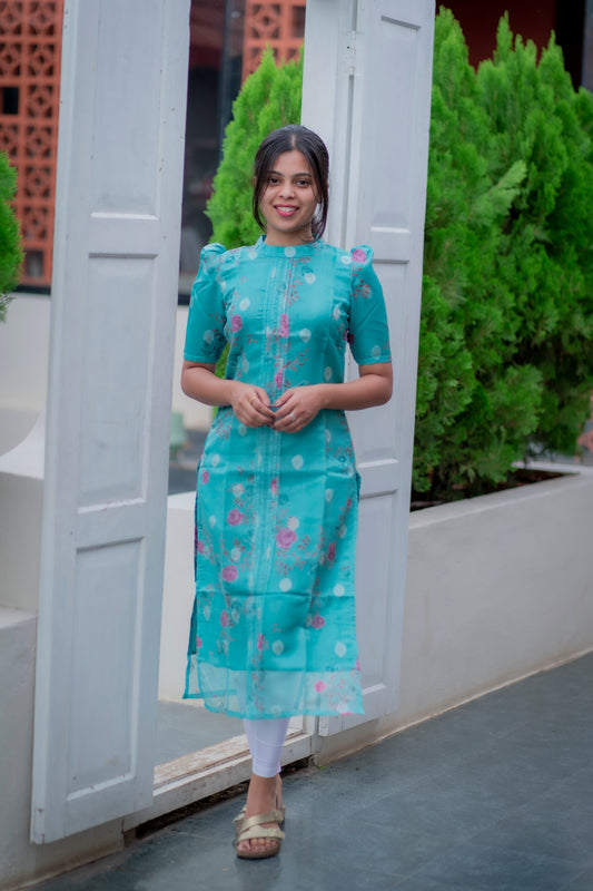 AA061 Chanderi Jacquard Butta Kurti