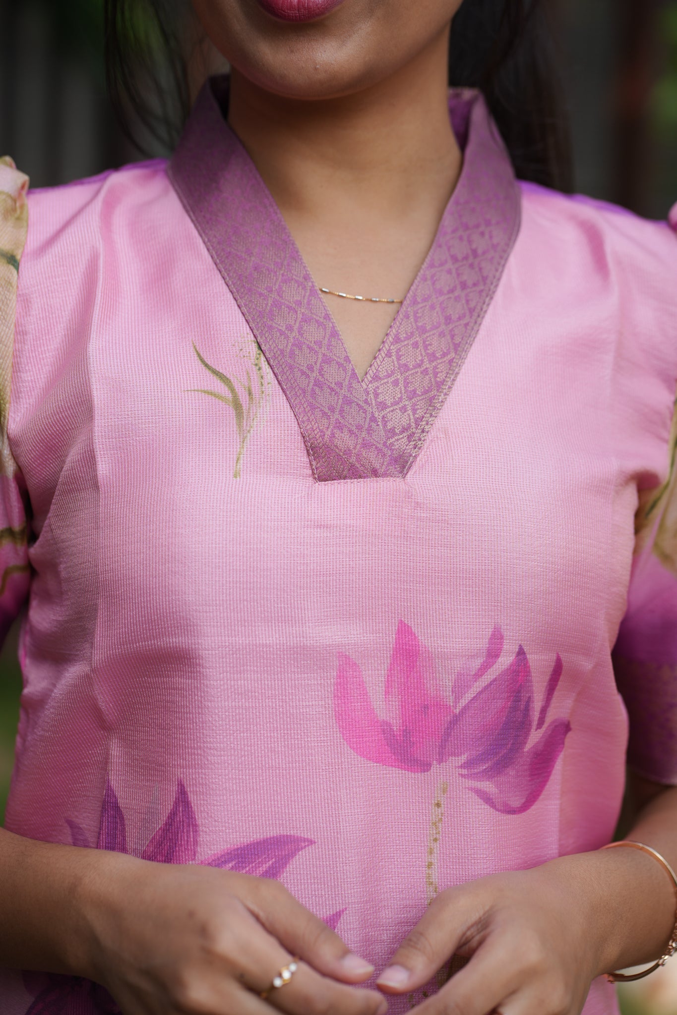 AA161 Lavender Floral Tissue Silk Kurti
