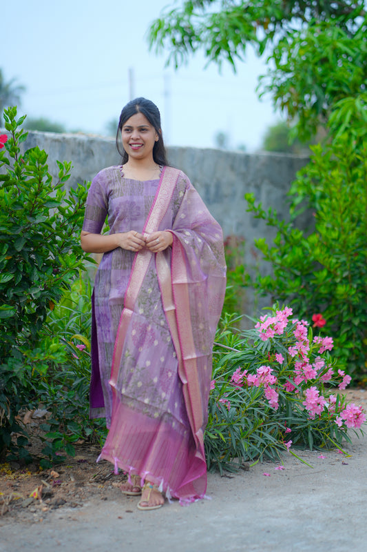 AA121 Tissue Handloom Kota Silk 3 PC set