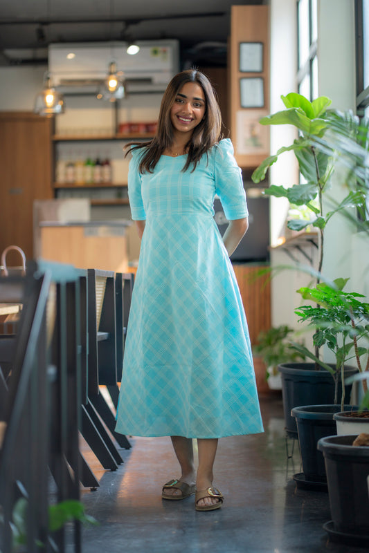 AA179A Blue Checks Cotton Maxi
