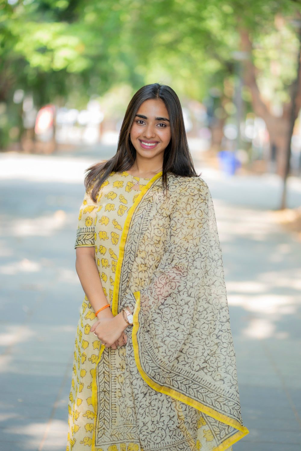 AA226 Kota Yellow Elephant Print Salwar Set