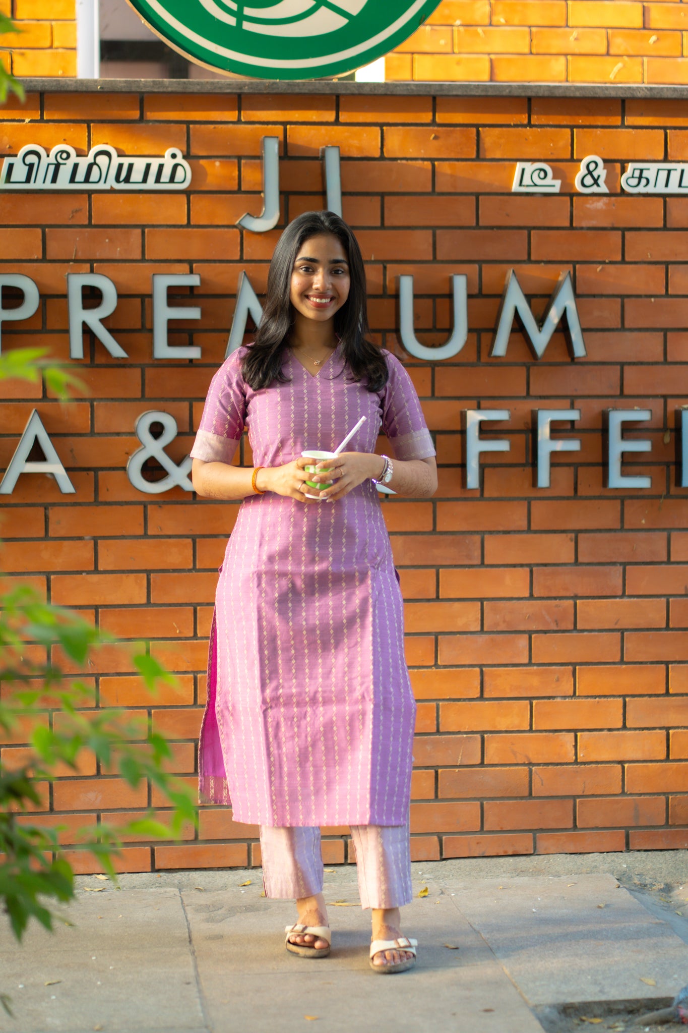 AA131 Lavender Raw Silk Kurti with Blush pink Pant (Co-Ord Set)