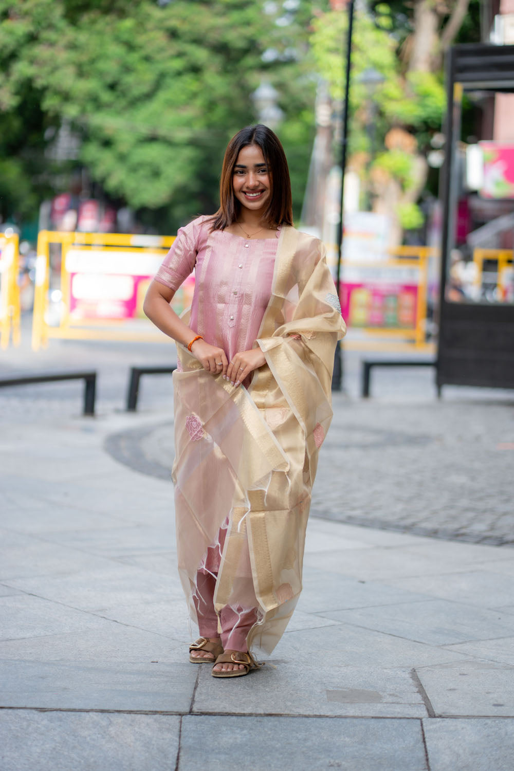 AA246 Lavender with Golden  Tissue Silk Salwar Set