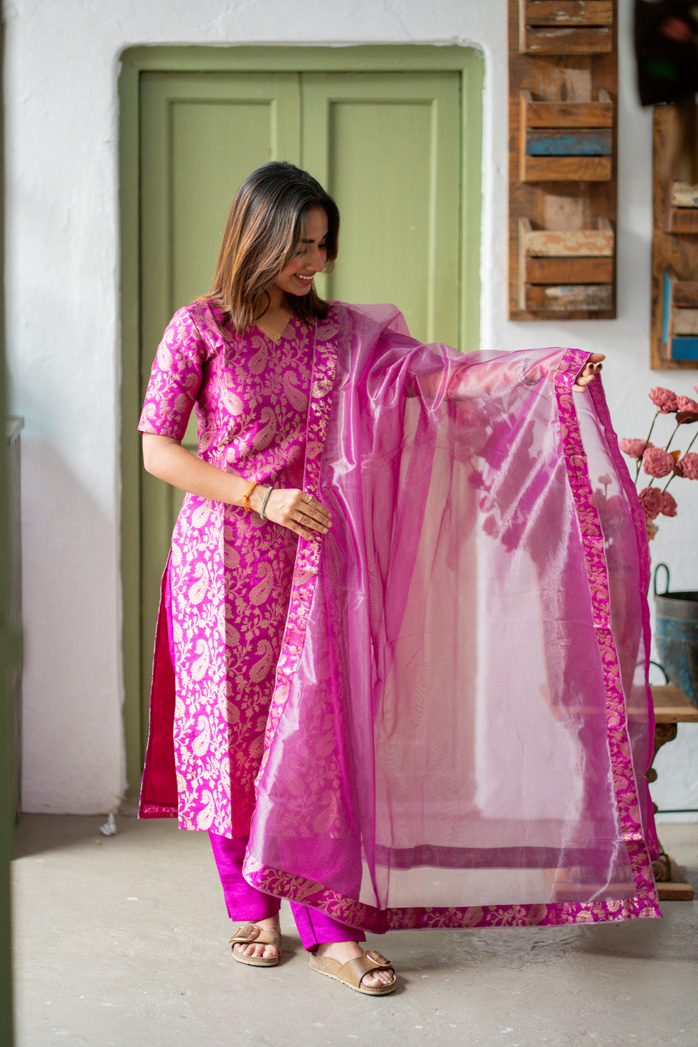 AA300 Vairaa Silk Set    Magenta Brocade Silk Salwar Set (Ethnic wear)