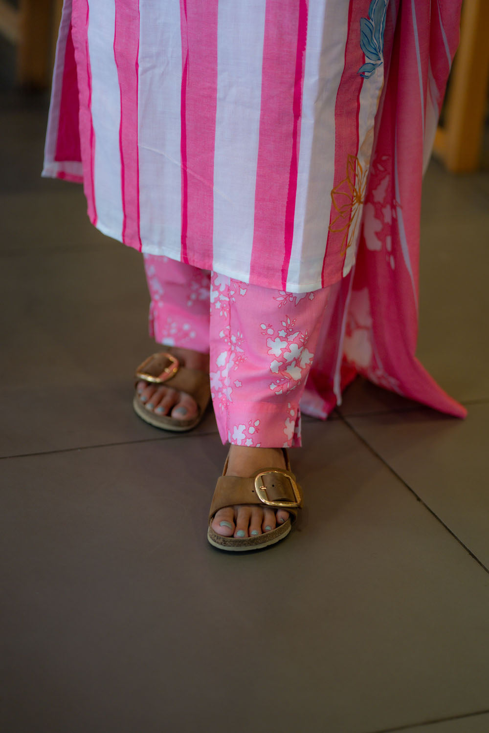 AA239 Pastel Pink with White Stripes Cambric Cotton 3 Pc set