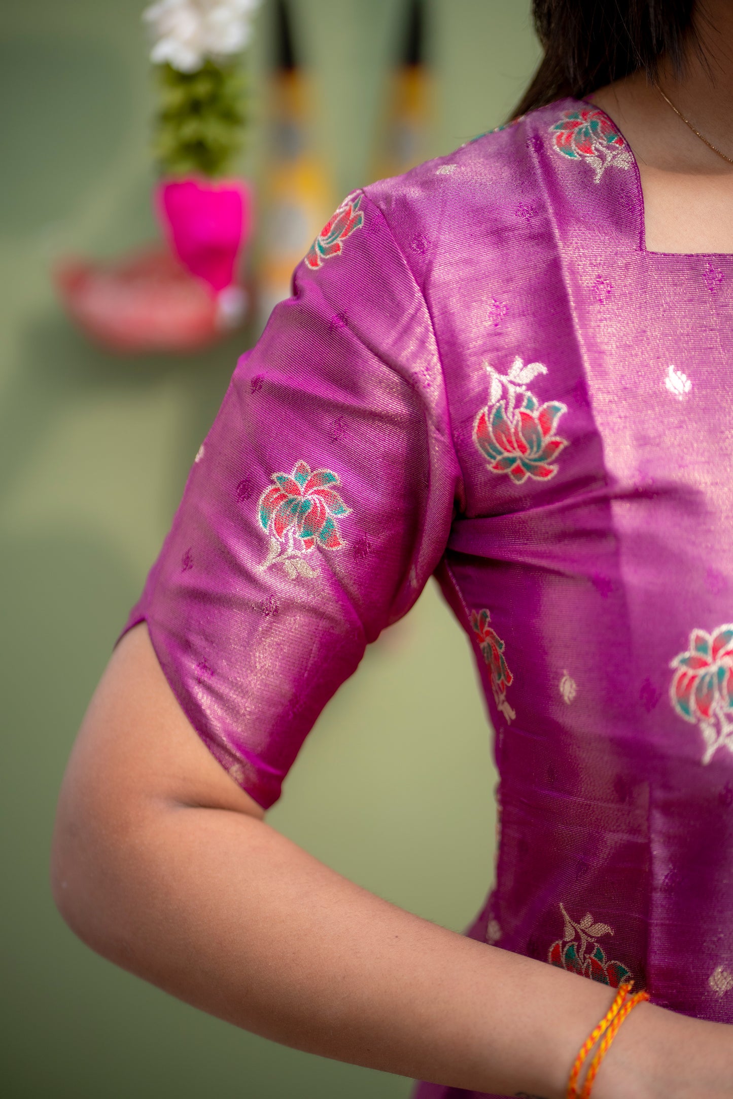 AA153 Lavender Shimmer Silk A line Kurti with Yellow Golden Motifs Dupatta