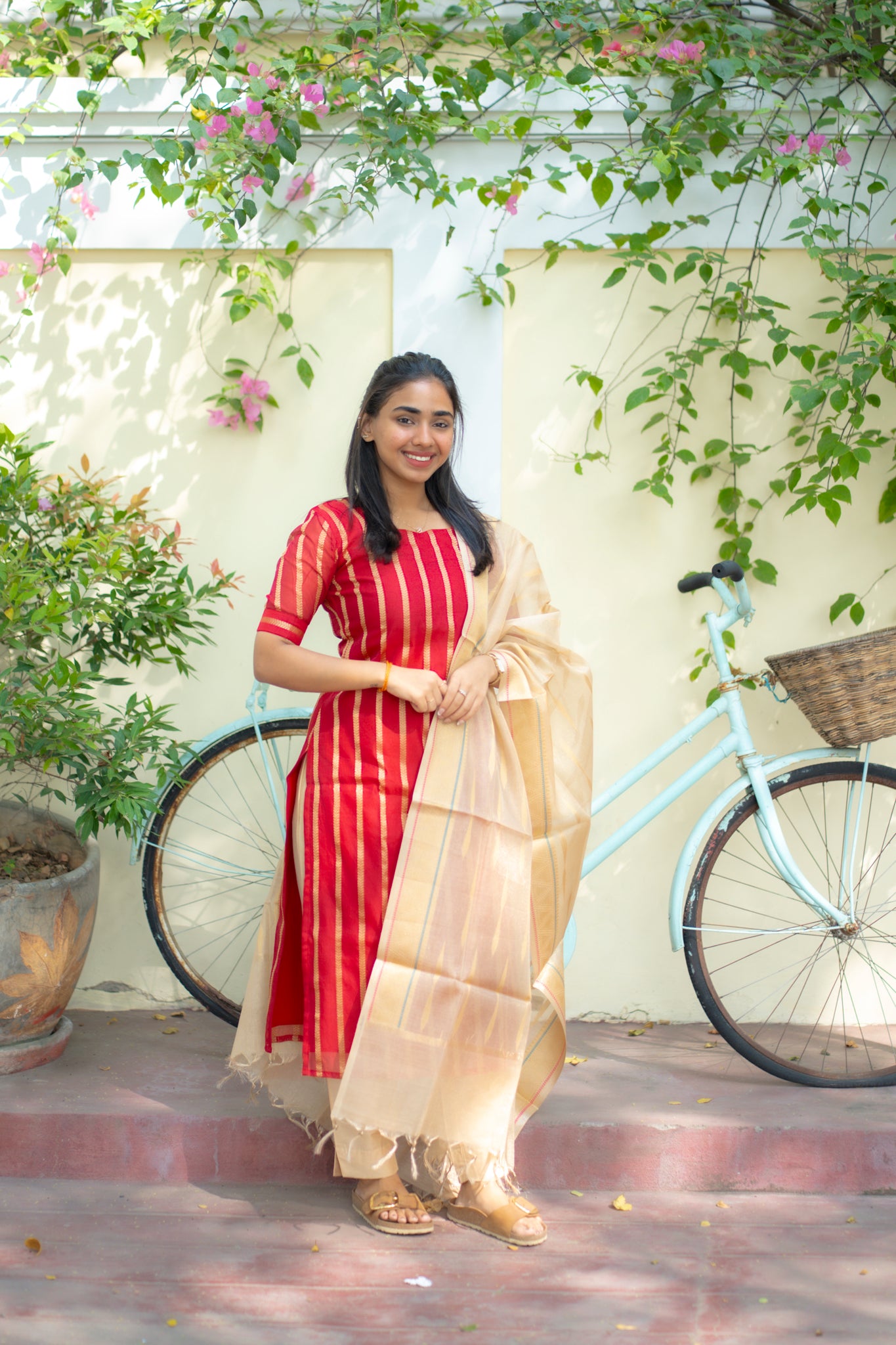 AA145 Red with Golden Banaras 3 PC Set