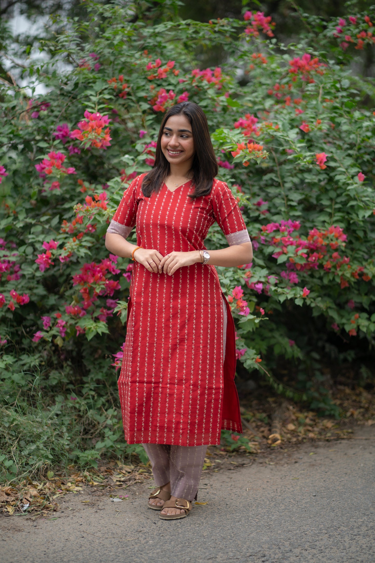 AA151 Cherry Red Raw Silk Co-Ord Set