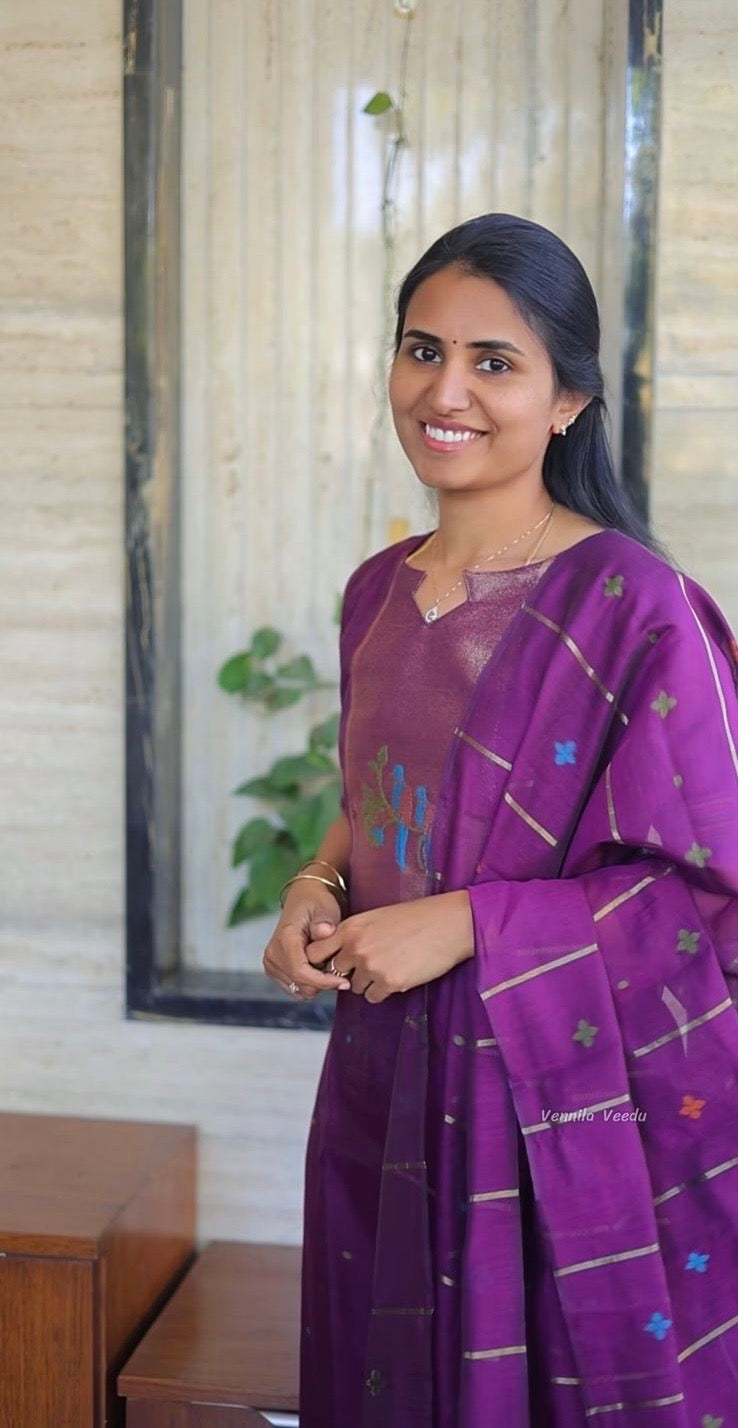 AA176 Purple Jamdhani Silk 3 Pc set