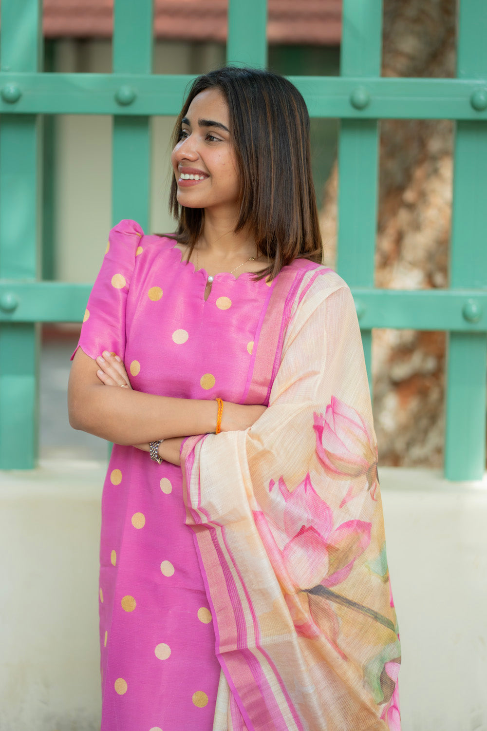 AA280 Lotus Pink Silk Kurti with Dupatta