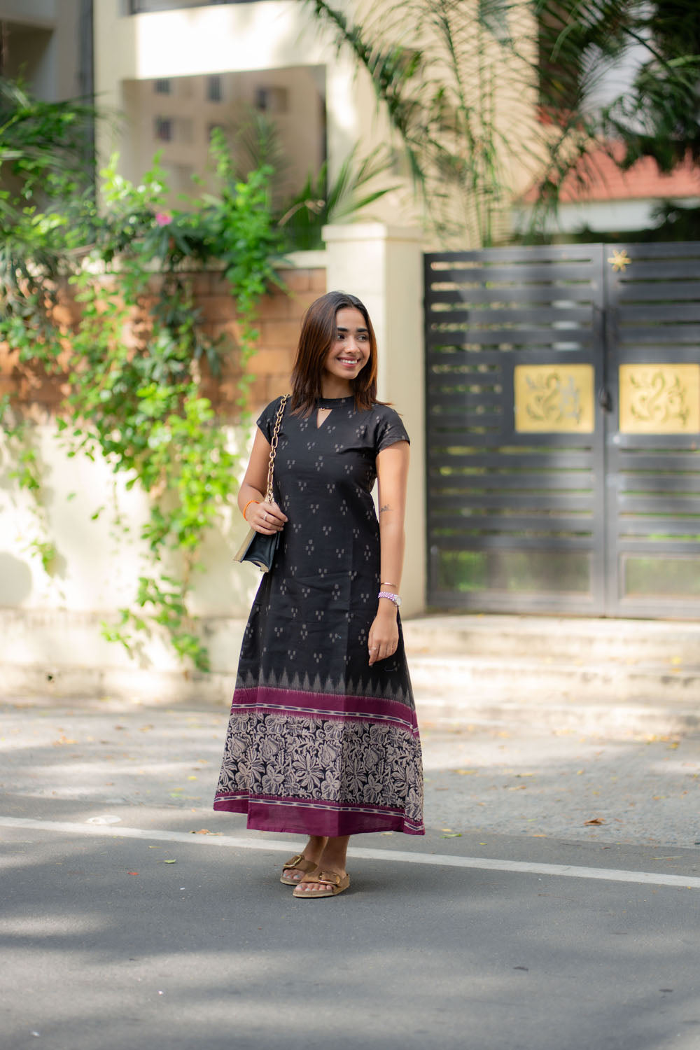 AA242 Black Cotton Maxi With Kalmkari Border