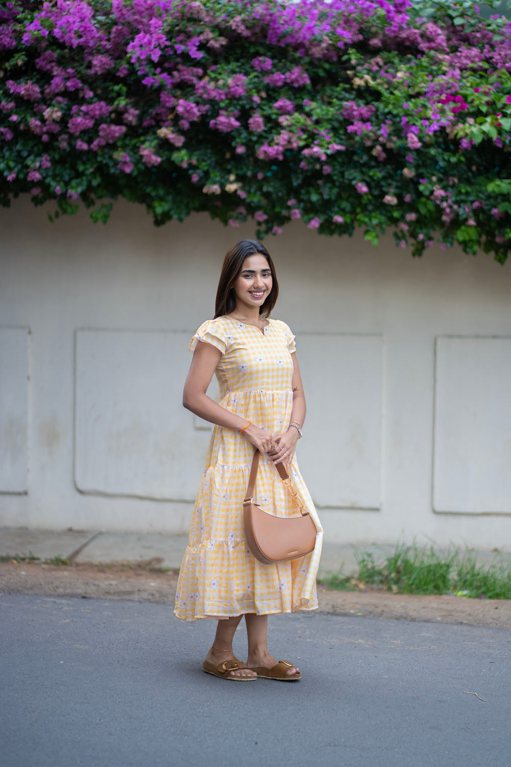 AA255 Yellow Checks with Lavender Floral Maxi
