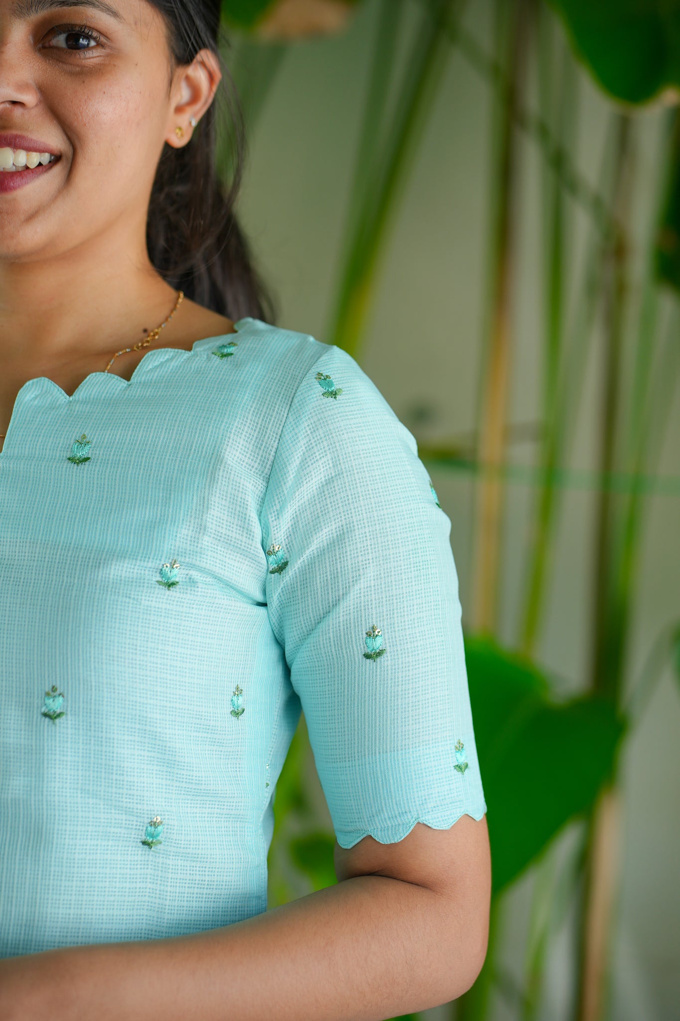 AA129 Blue Kota Kurti with Pink Kota Dupatta