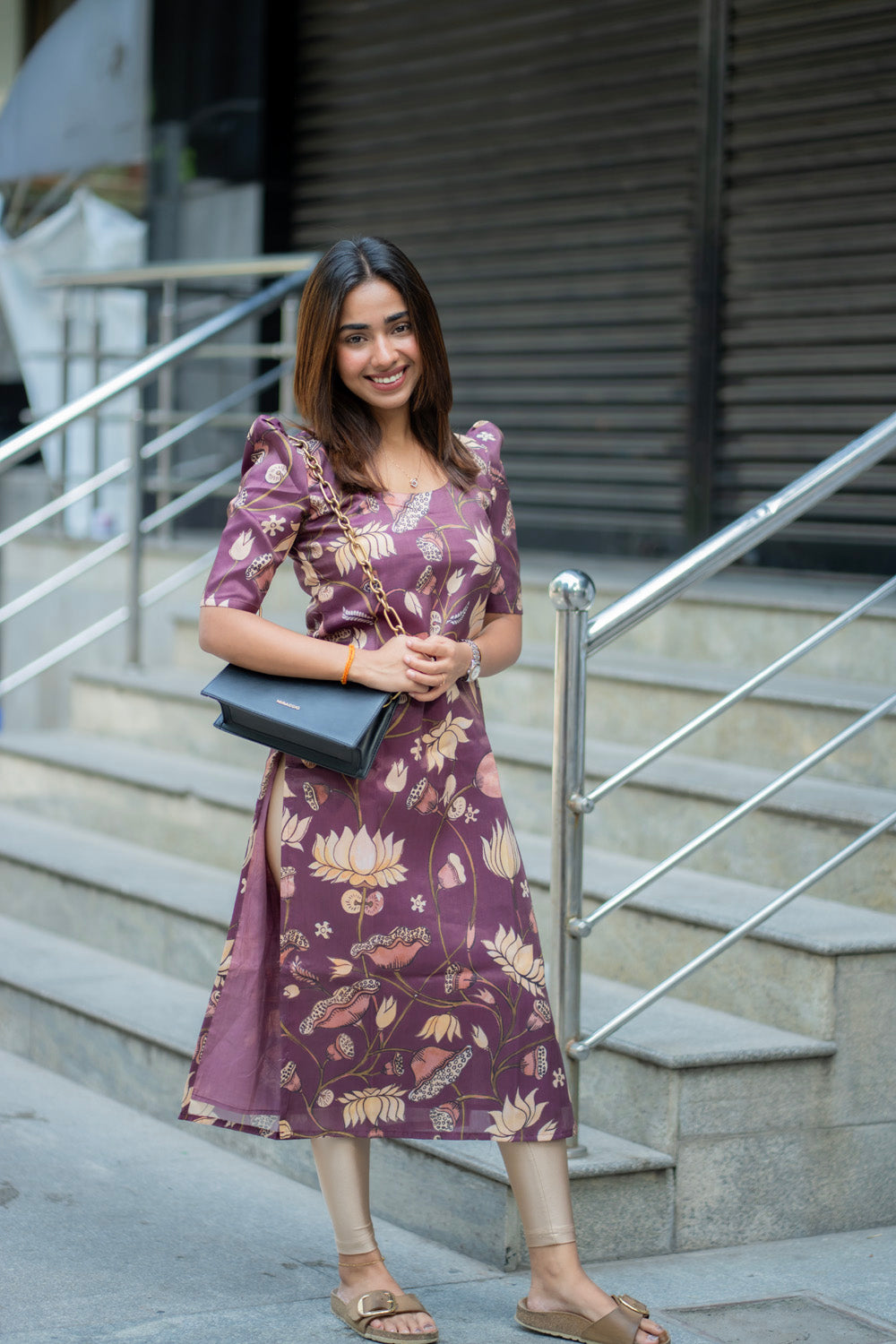 AA272 Wine Muslin Shimmer Floral Kurti