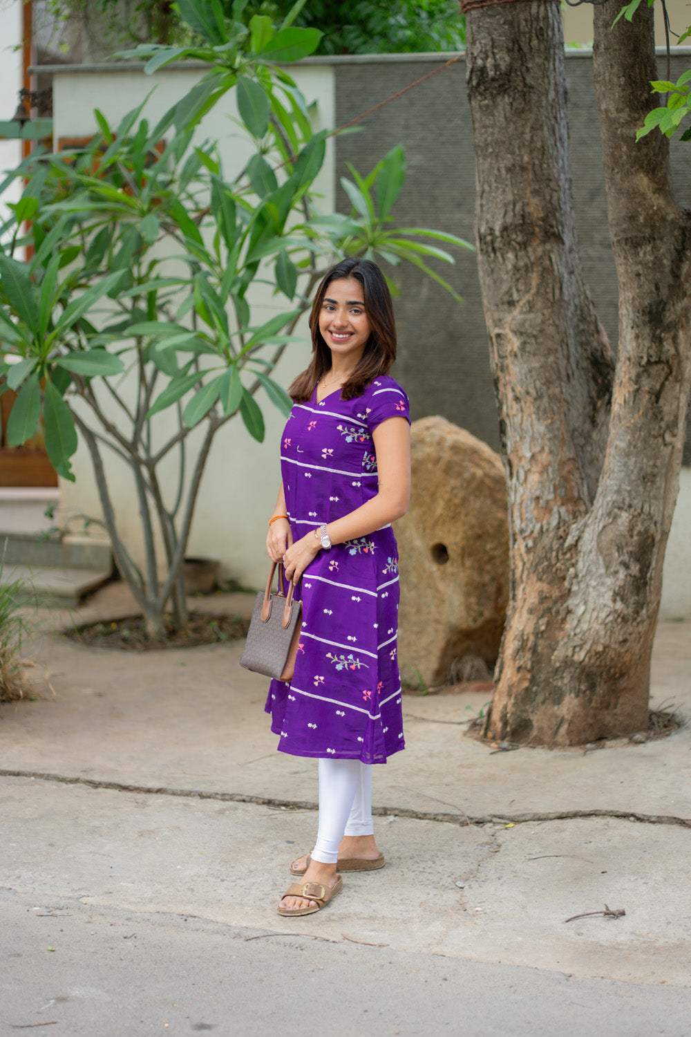 AA262 Violet Mul Chanderi Aline Kurti