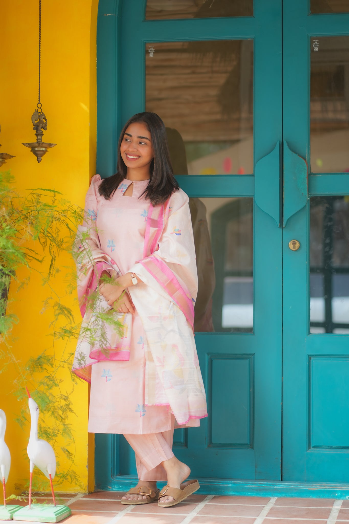 AA158 Pastel Pink kollam Silk 3 Pc Set