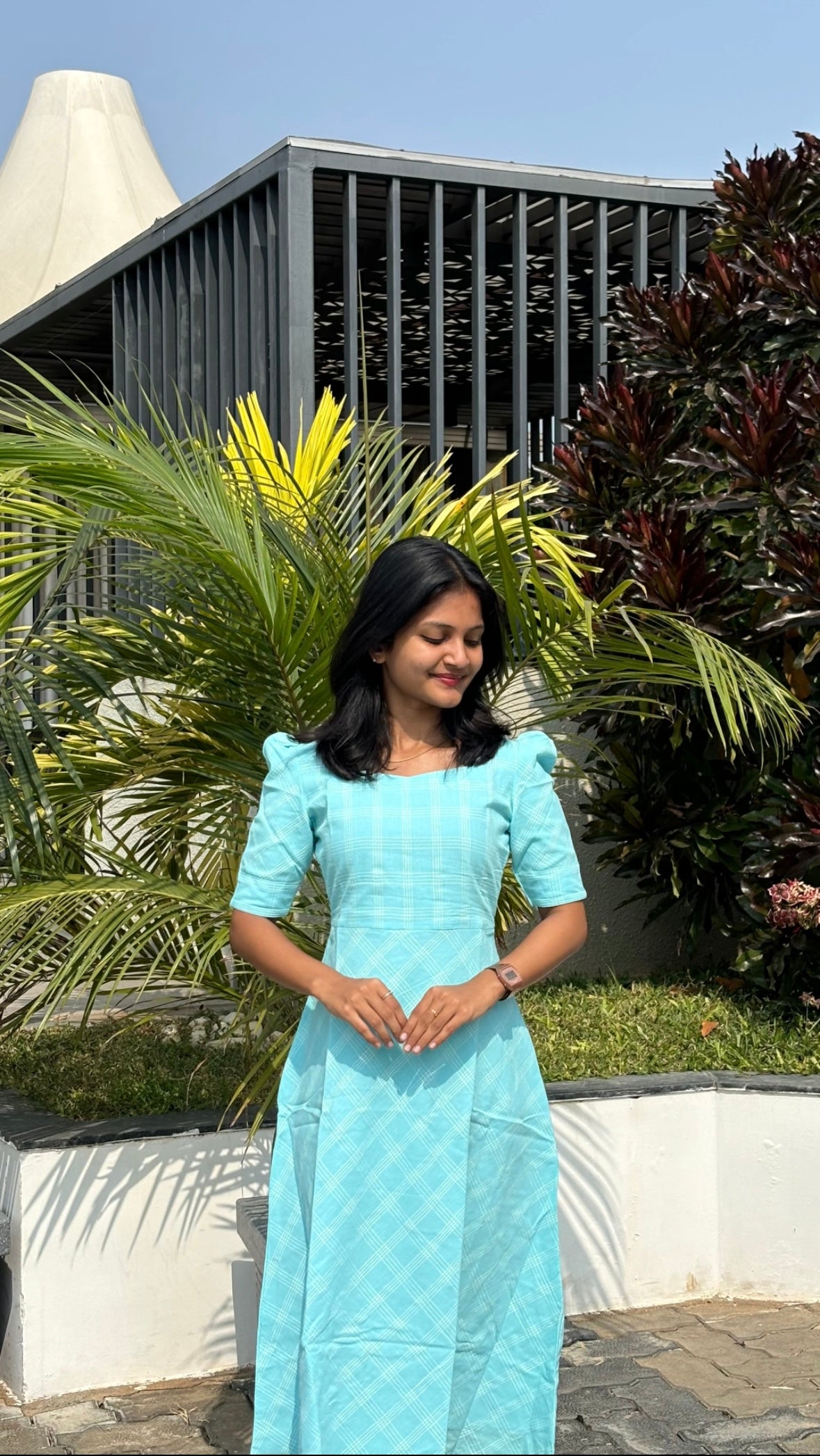 AA179 Blue Checks Cotton Maxi