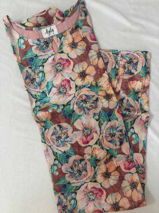 Beige Floral Silk Kurti