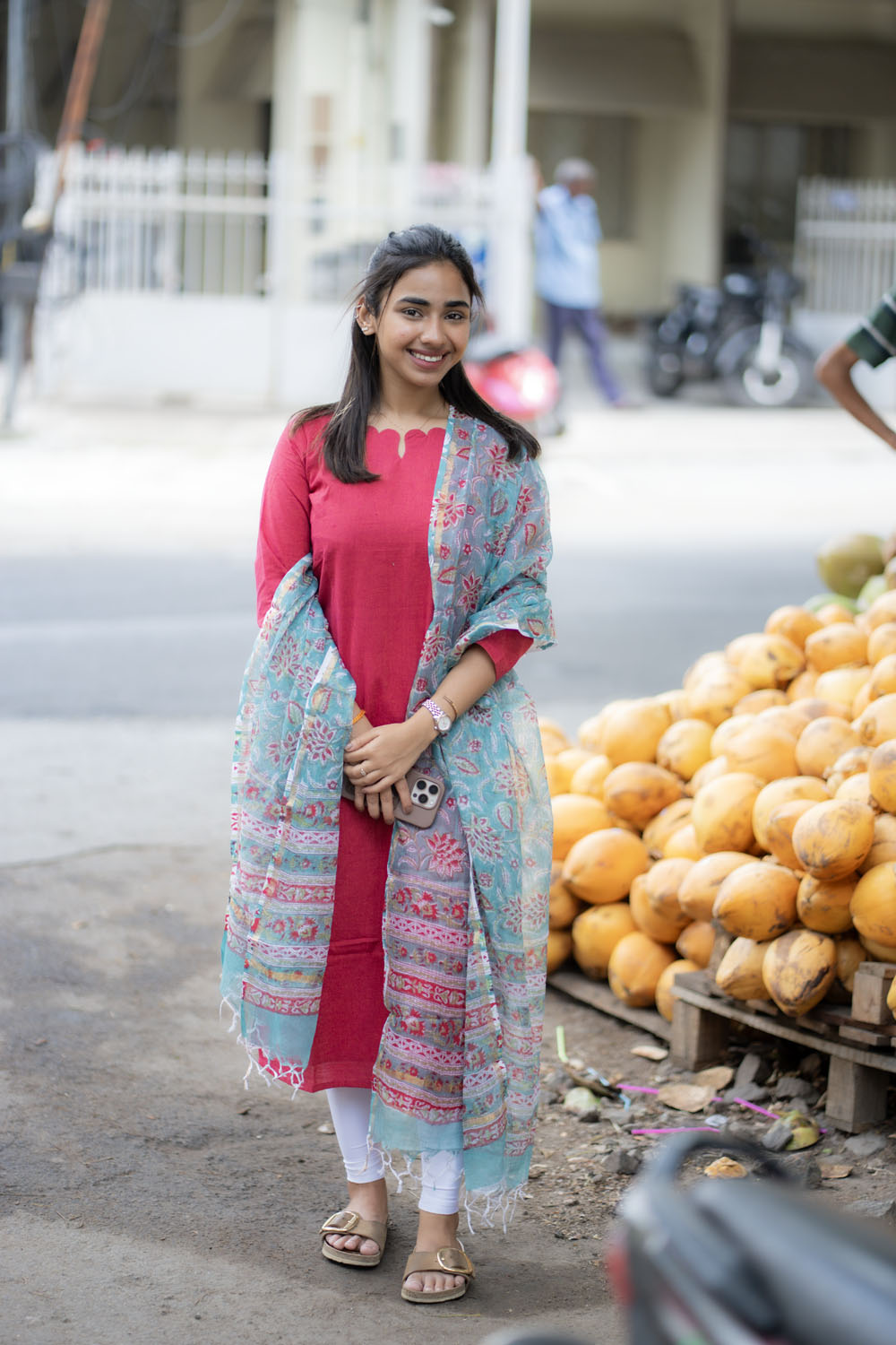 AA224 Red Cotton Top with Kota Dupatta