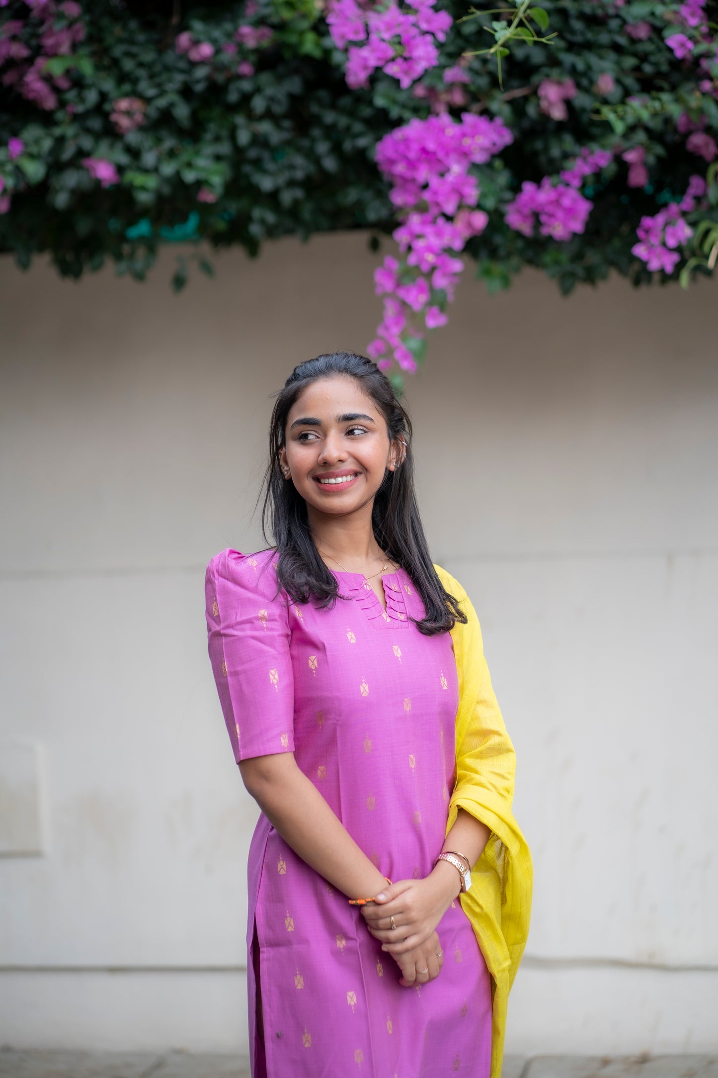 AA095 Lavender Raw Silk Kurti With Neon Colour Dupatta