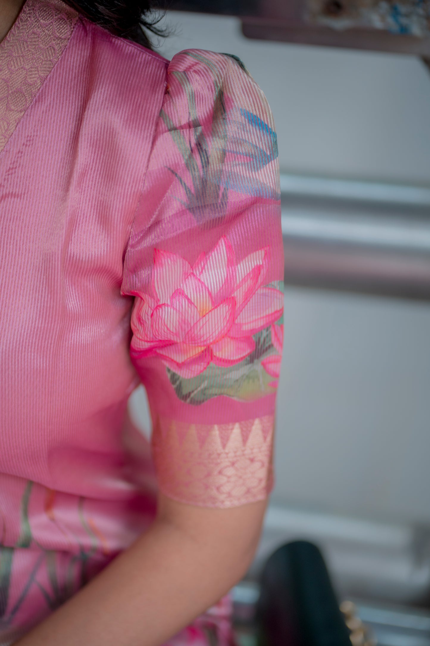 AA075 Pink Swan Tissue Silk Kurti