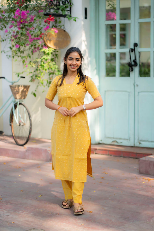 AA213 Marigold Chanderi Butta Co-Ord Set