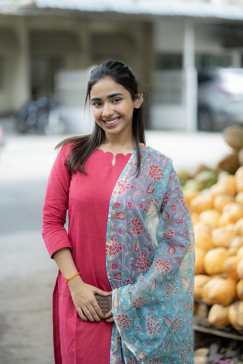 AA224 Red Cotton Top with Kota Dupatta