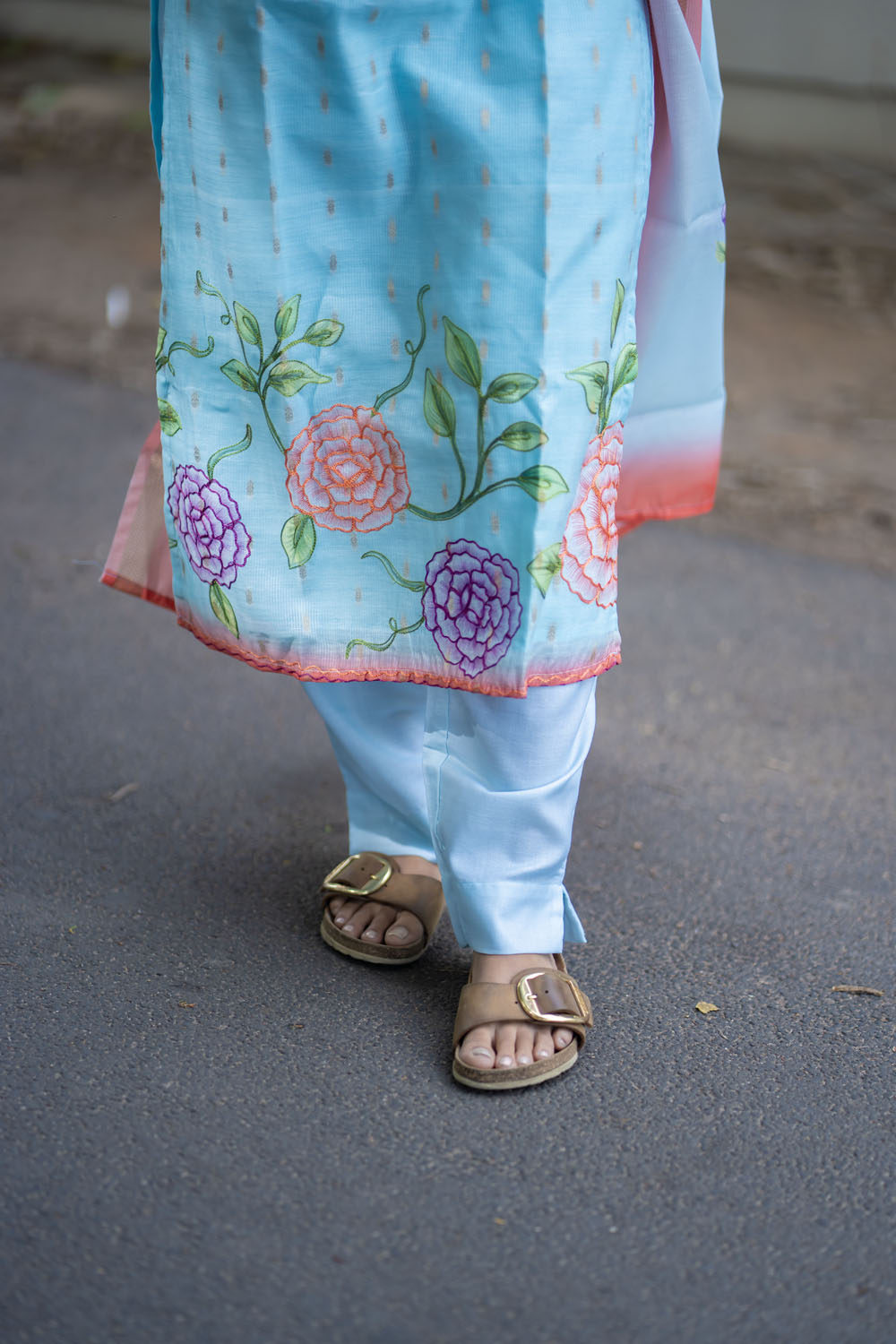 AA254 Blue with Golden motifs & Floral Print Kota Cotton Salwar Set