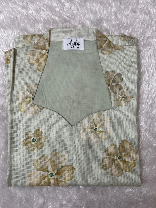 Green Floral Kota Cotton Kurti