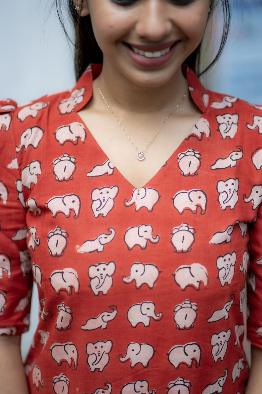 AA219 Red Cotton Elephant Printed  Co Ord Set