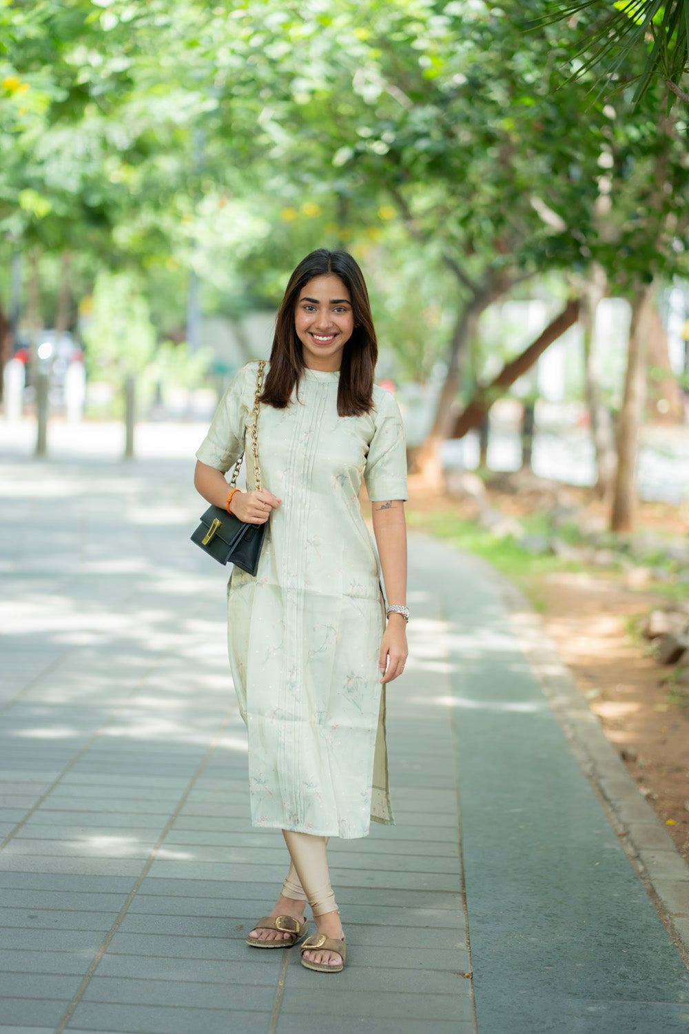 AA279 Pista Green Shimmer Silk Kurti