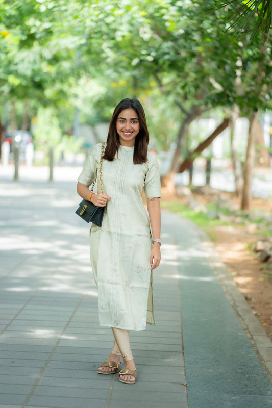 AA279 Pista Green Shimmer Silk Kurti