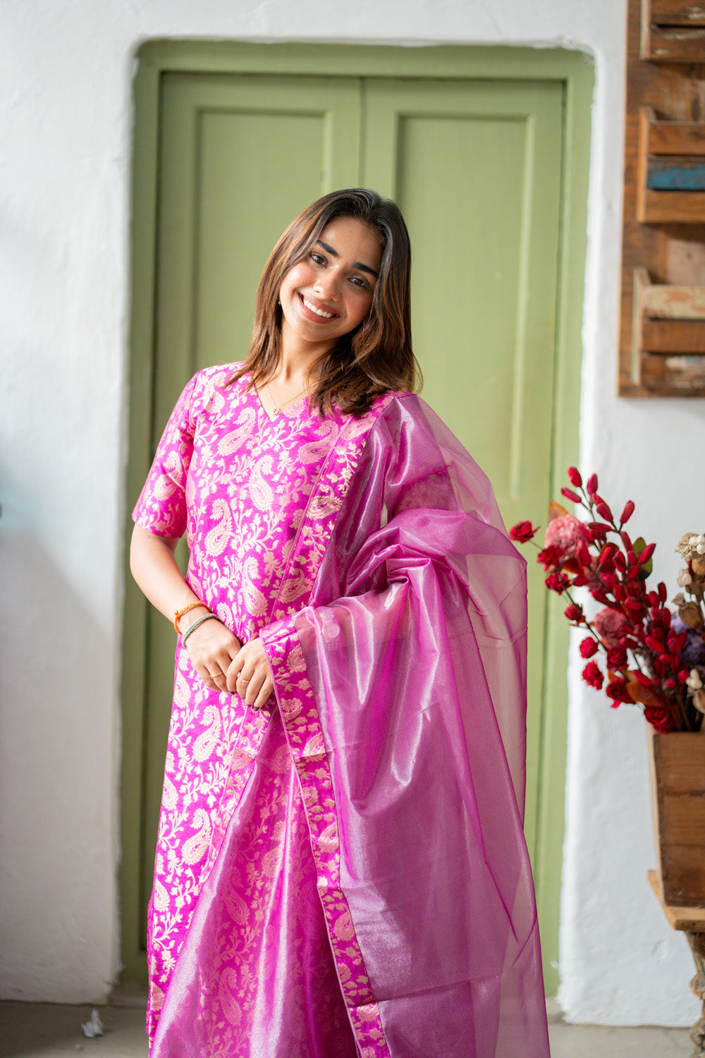 AA300 Vairaa Silk Set    Magenta Brocade Silk Salwar Set (Ethnic wear)