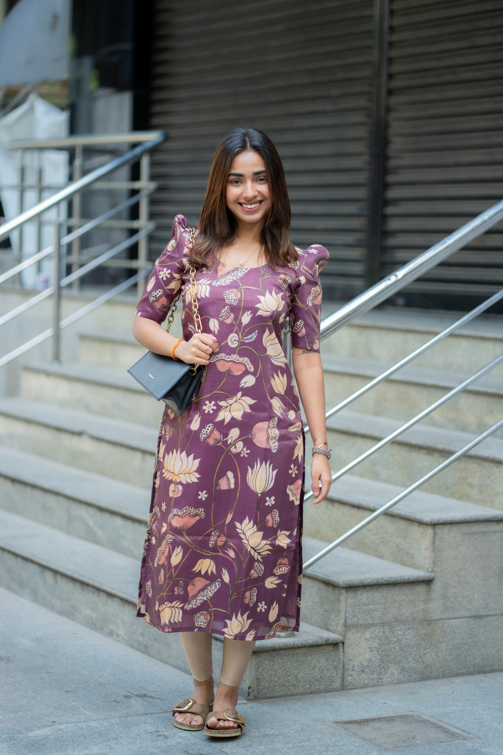 AA272 Wine Muslin Shimmer Floral Kurti