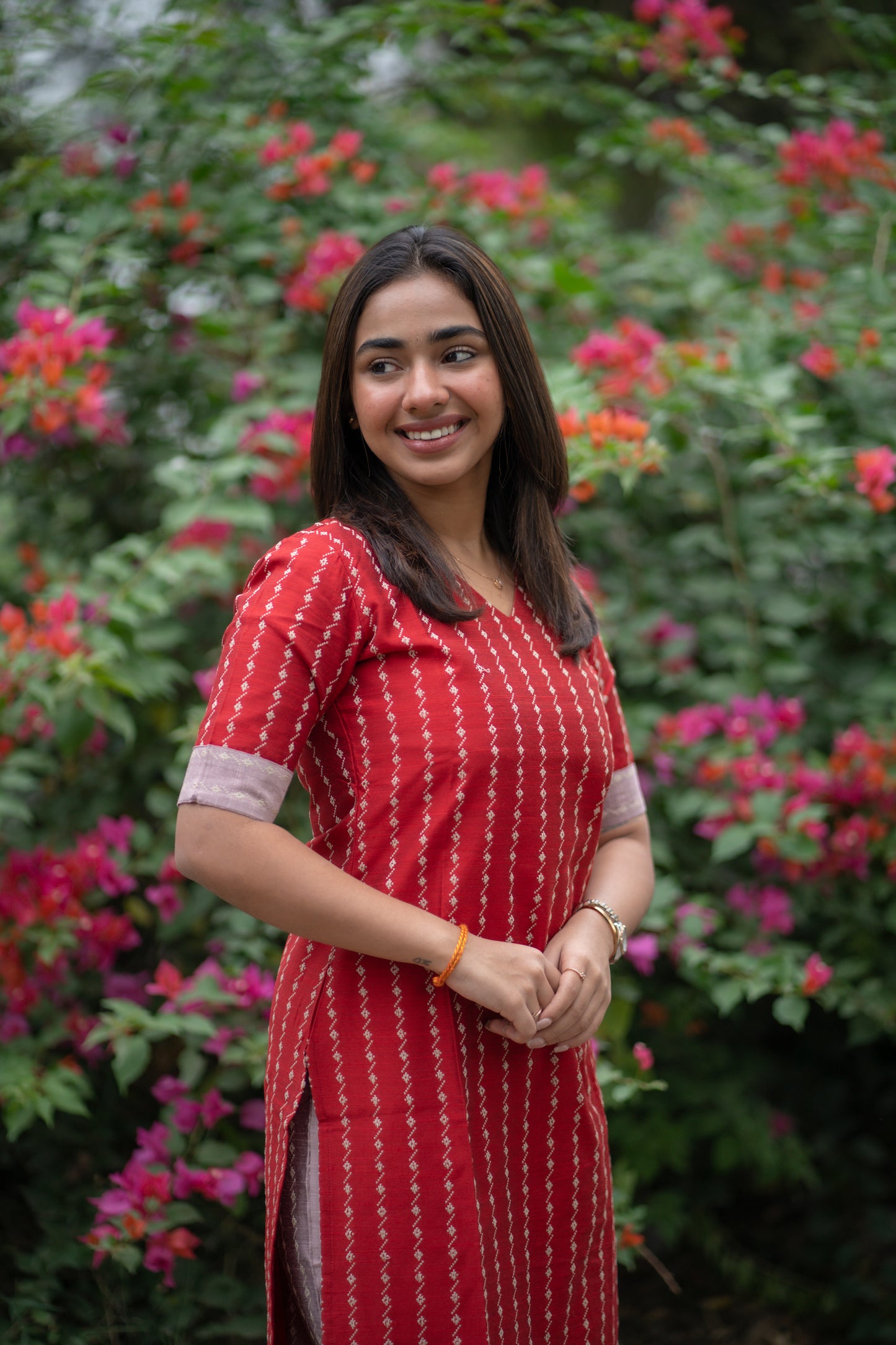 AA151 Cherry Red Raw Silk Co-Ord Set