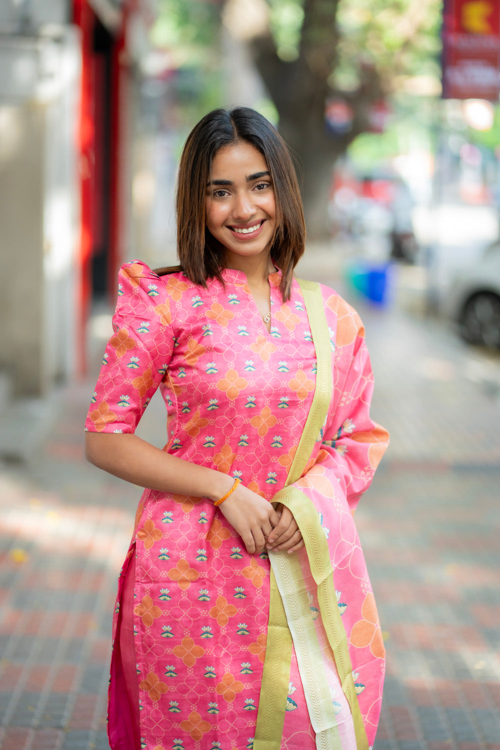 AA273 Pink Kollam silk Digital print Salwar Set