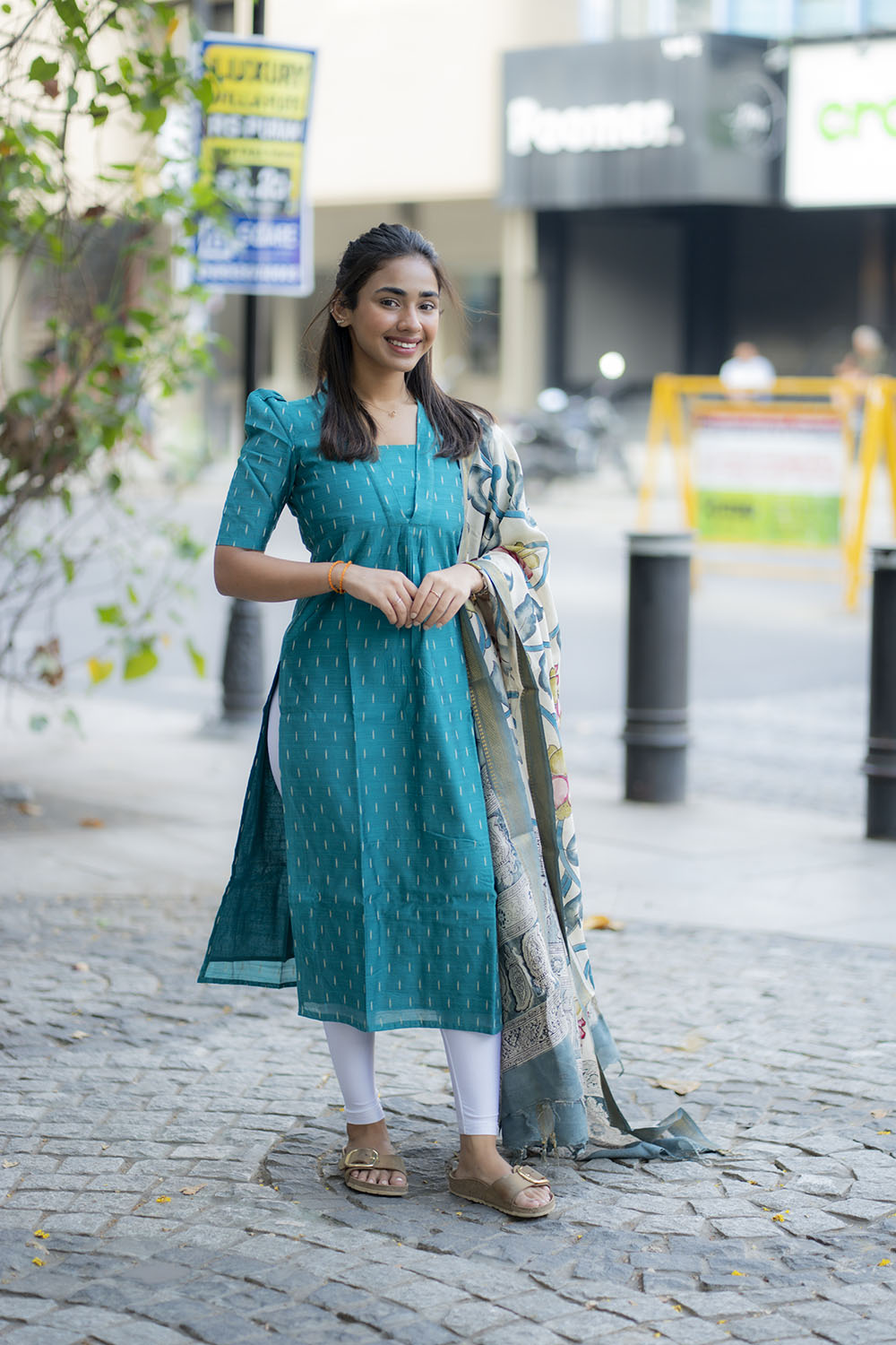 AA214 Blue Raw Silk Kurti With Kalamkari Dupatta
