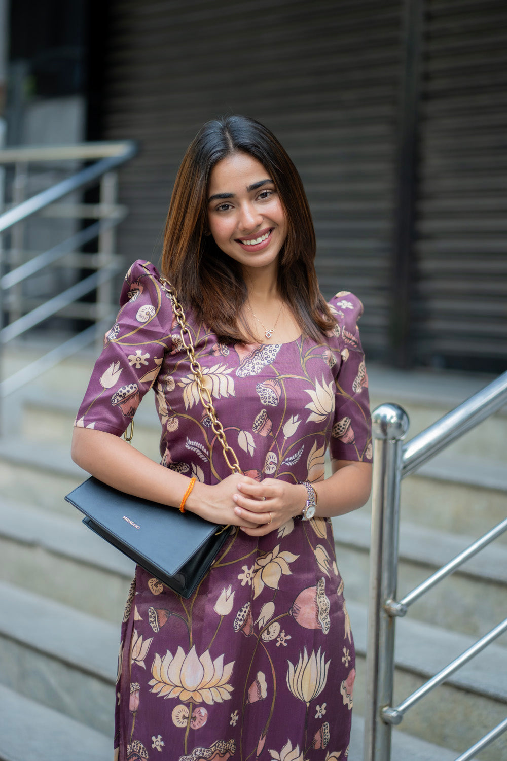 AA272 Wine Muslin Shimmer Floral Kurti